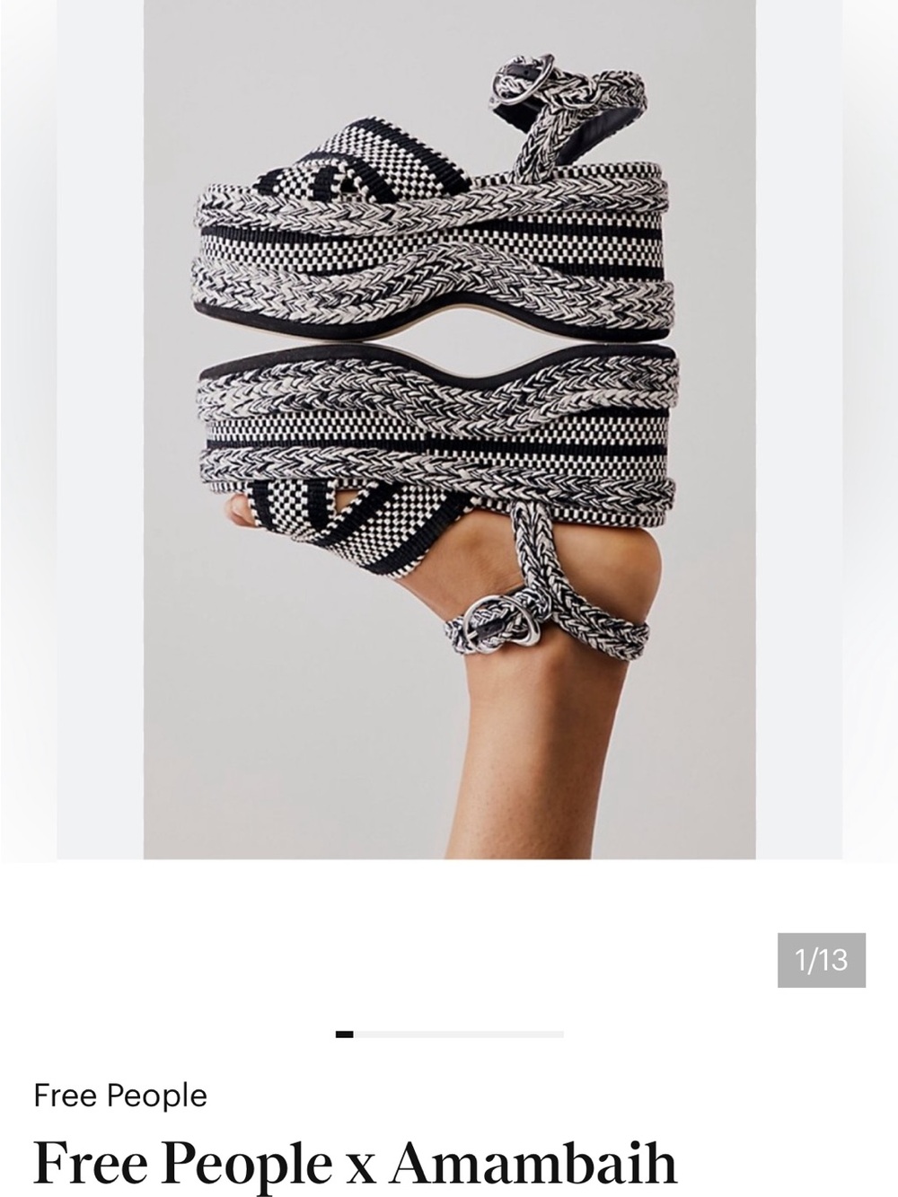 Free People x amamabaih Beatriz Woven black and White Platform Sandals